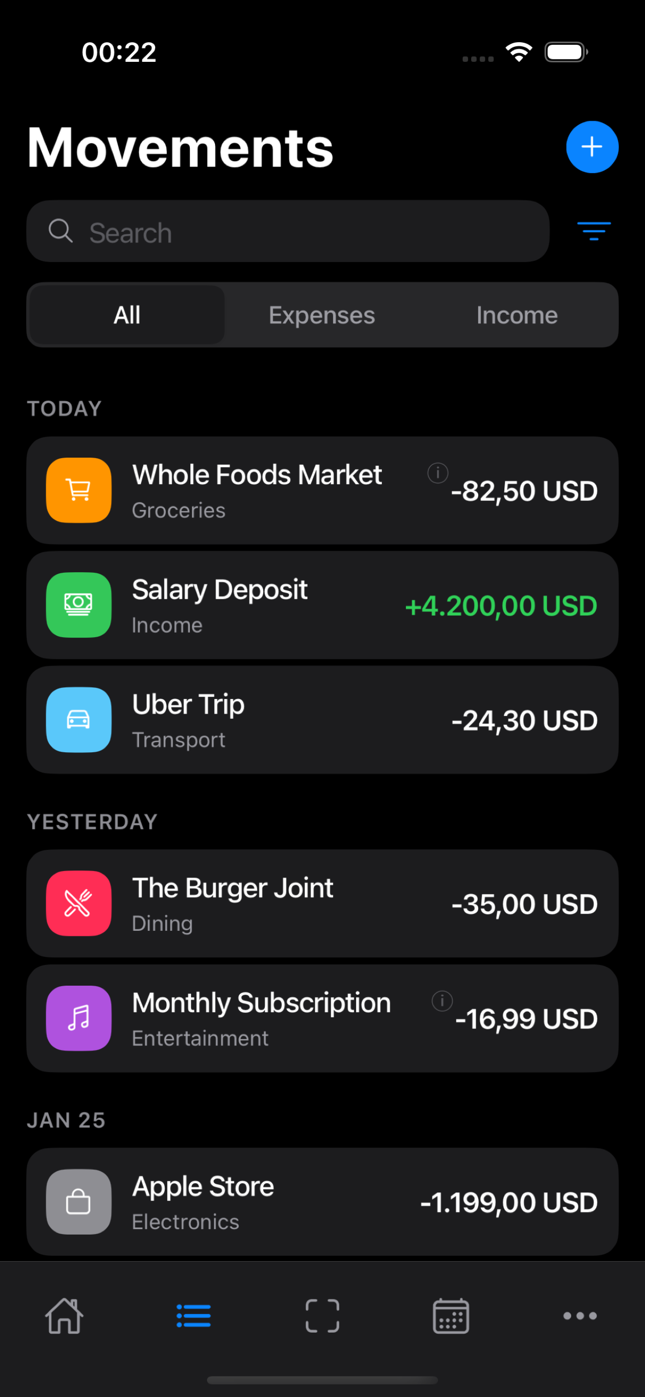 Quanto App - Lista movimenti